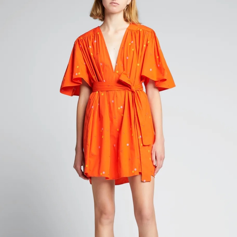 Ciao Lucia Sabrina Orange Wrap Mini Dress with Flutter Sleeves